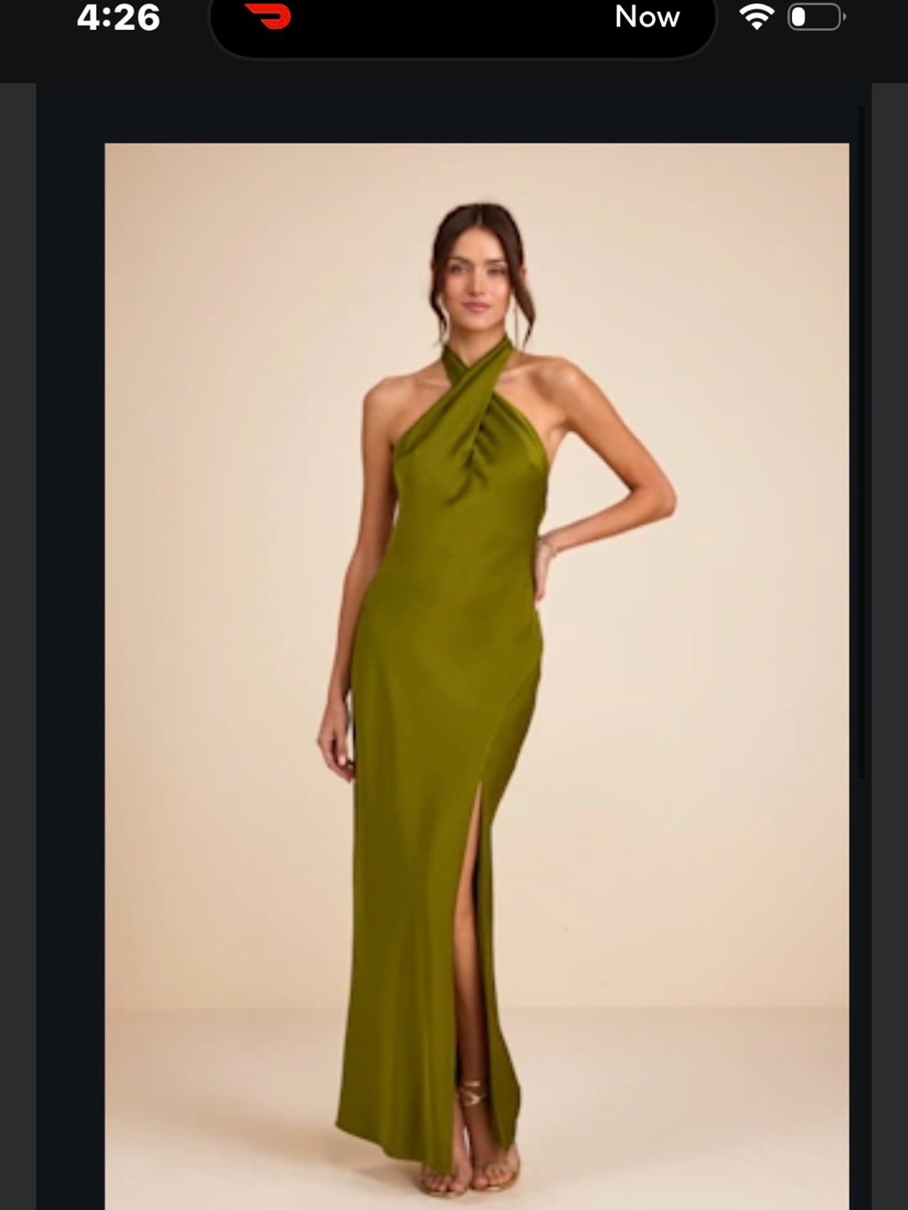 Lulu's Olive One-Shoulder Twist Halter Gown